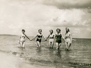 POLAND, CIRCA 1940's: Vintage portrait of four women bathing in