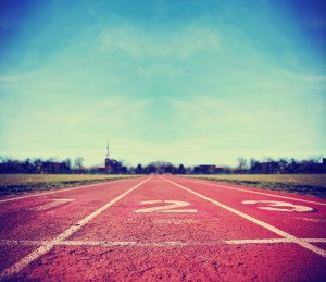 Athlete Track or Running Track with three numbers (1st, 2nd and 3rd) good for business or motivation designs toned with a retro vintage instagram filter app or action effect