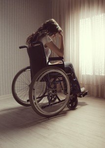 Crying Woman Sitting In Wheelchair