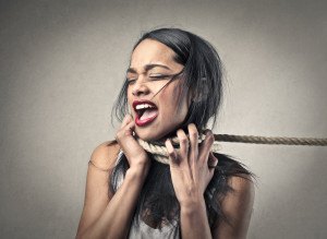 beautiful woman tied screaming with fear