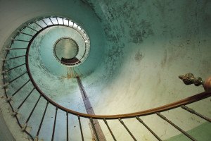blue staircase of old Hourtin lighthouse, Gironde, France